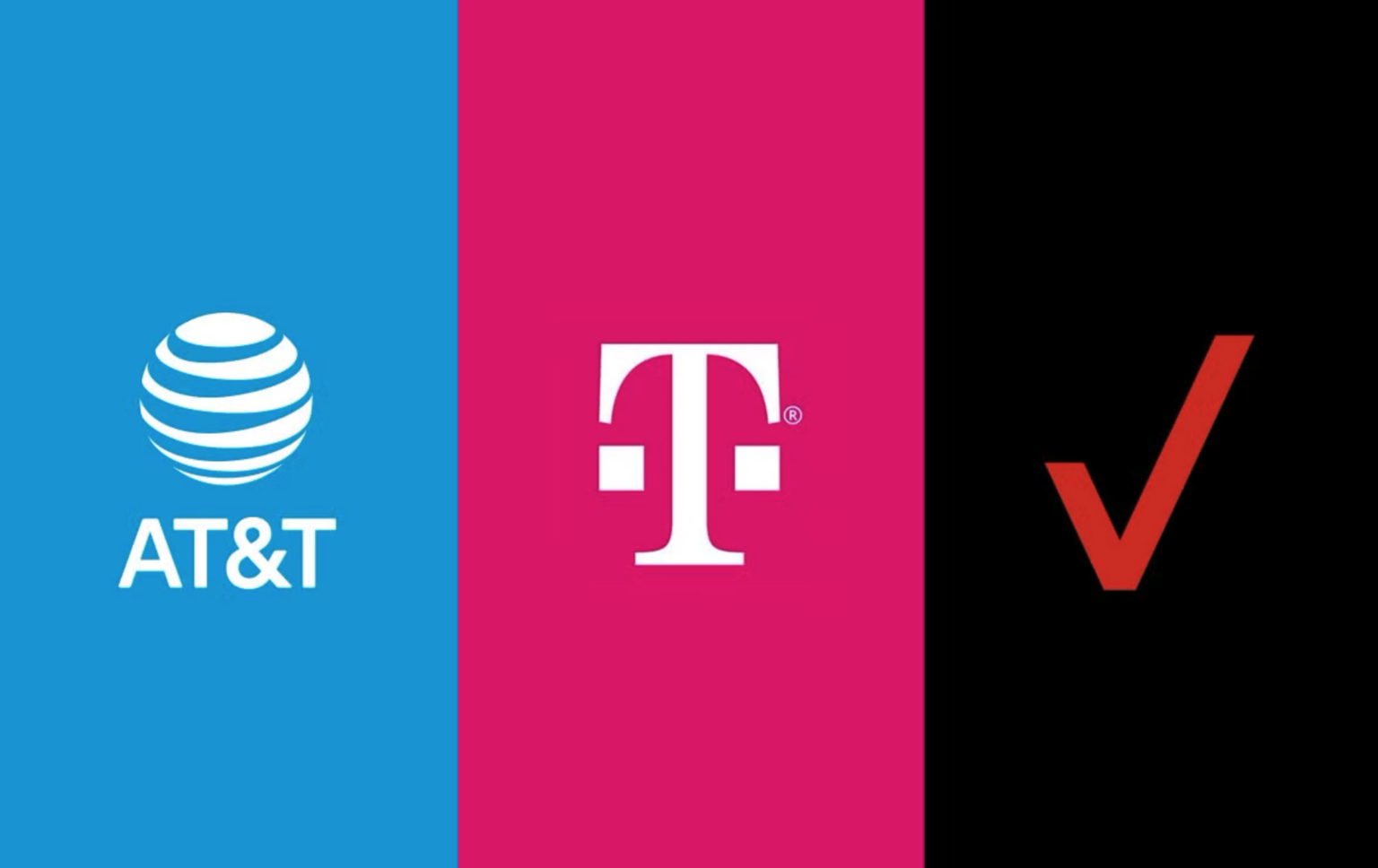 Image of three carrier options. AT&T, T-Mobile, and Verizon.